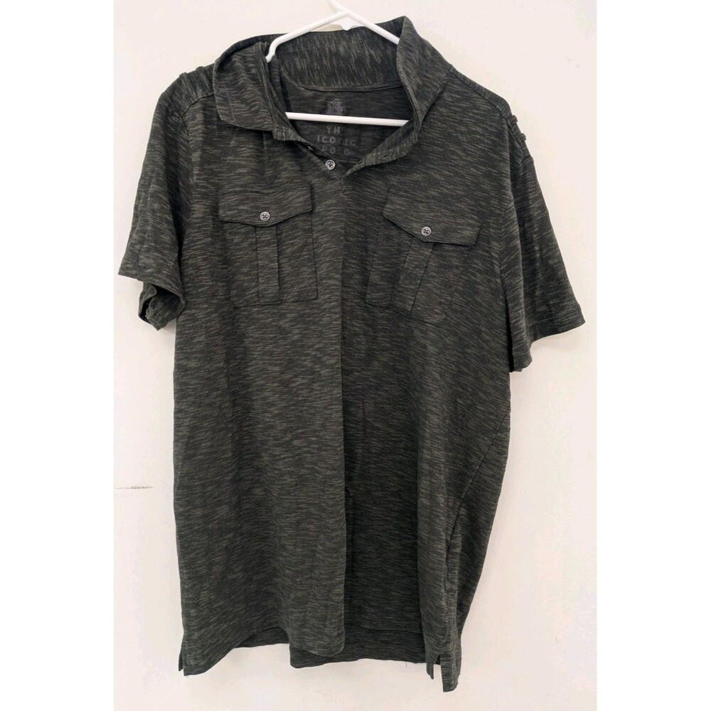 Rock & Republic The Iconic Polo Shirt XL Men's Green Space Dye Slim Fit Pockets